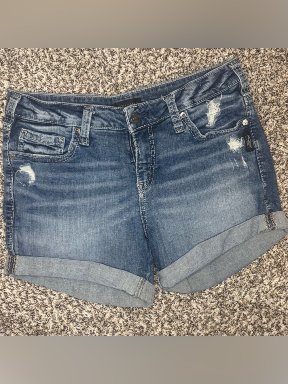 Silver Jeans Co Suki Mid Rise Denim Shorts Womens 30 Blue Distressed Cuffed